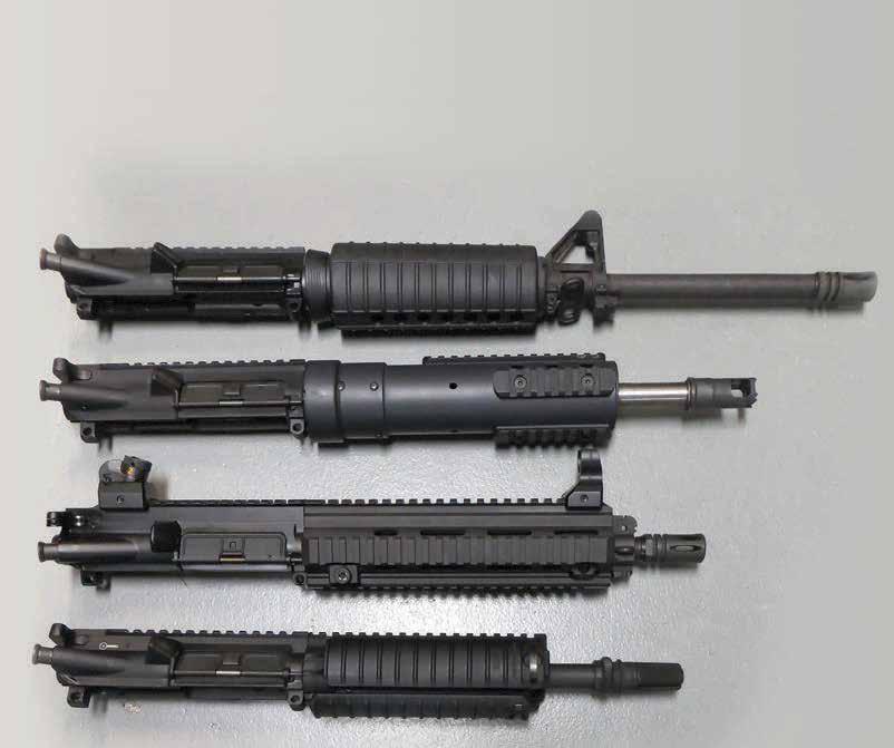 Article Reprint: SWAT Magazine October 2013 SBRs Top to bottom: 16-, 12-, 10.4-, and 9-inch upper receivers. Per inch of barrel in.223/5.56mm, there is a loss of 20 to 40 fps.