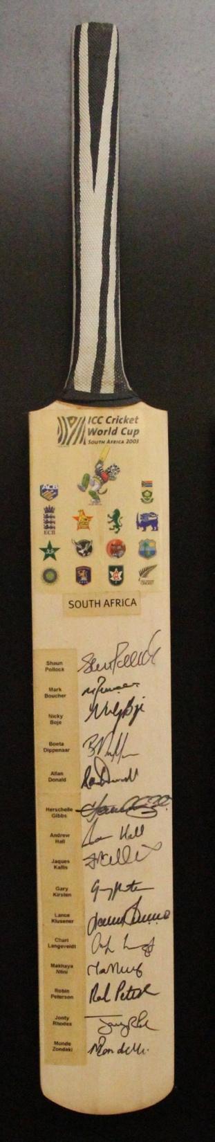 ICC CRICKET WORLD CUP, 2003 TEAM AUTOGRAPHED BATS TEAM SOUTH AFRICA : Including, Shaun Pollock,