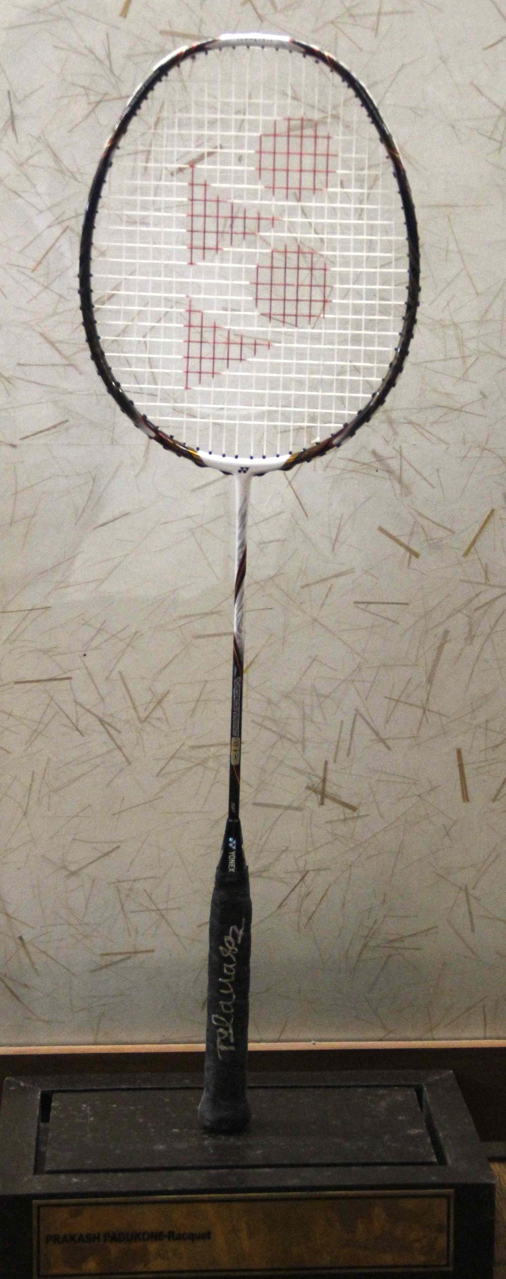 PRAKASH PADUKONE : SIGNED RACQUET Known as the Gentle Tiger on the court, Prakash Padukone was the first Indian badminton player to win the prestigious All England Badminton Championship followed by