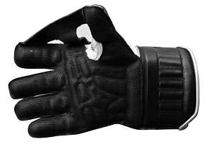 2 in relation to: no webbing between the fingers; a single piece of non-stretch material between finger and thumb as a means of support; and when a hand wearing the glove has the thumb fully