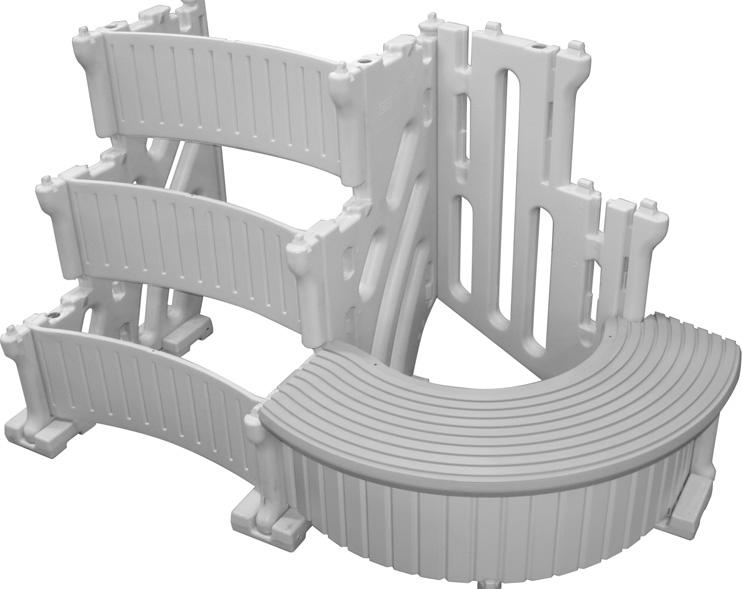 Start by placing the large curved tread in approximate position over the panels and flex riser.