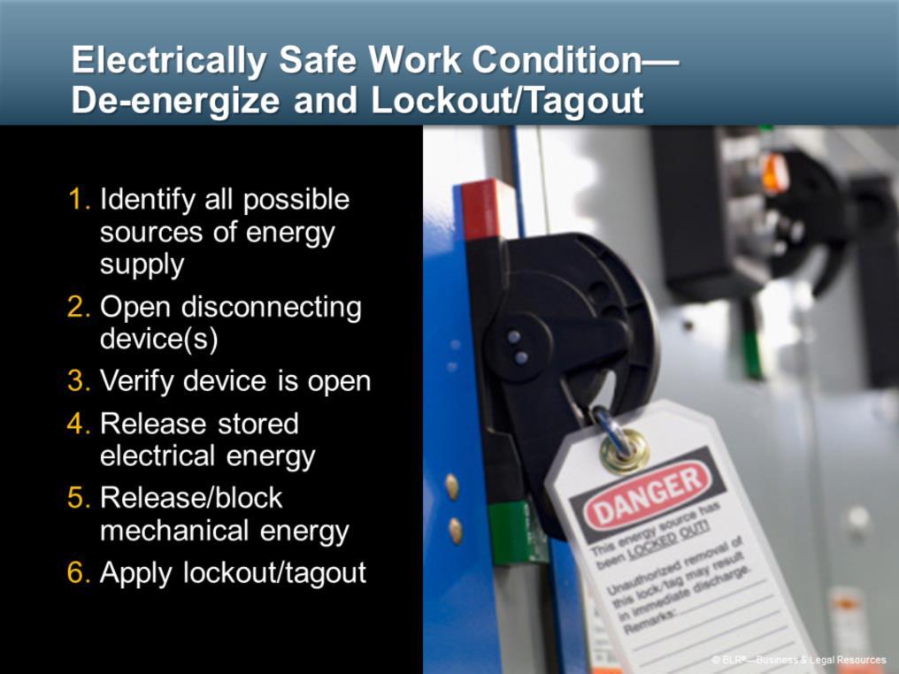 In many cases, energized equipment will be de-energized and locked out by an authorized person before starting any work on it.