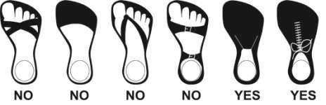 18.1 FOOTWEAR - The wearing of OPEN FOOTWEAR BY ANY TEAM PERSONNEL IS NOT PERMITTED IN THE SERVICE PARKS & GRID AREAS AT ANYTIME. Footwear must be of the enclosed type, heel to toe. 18.