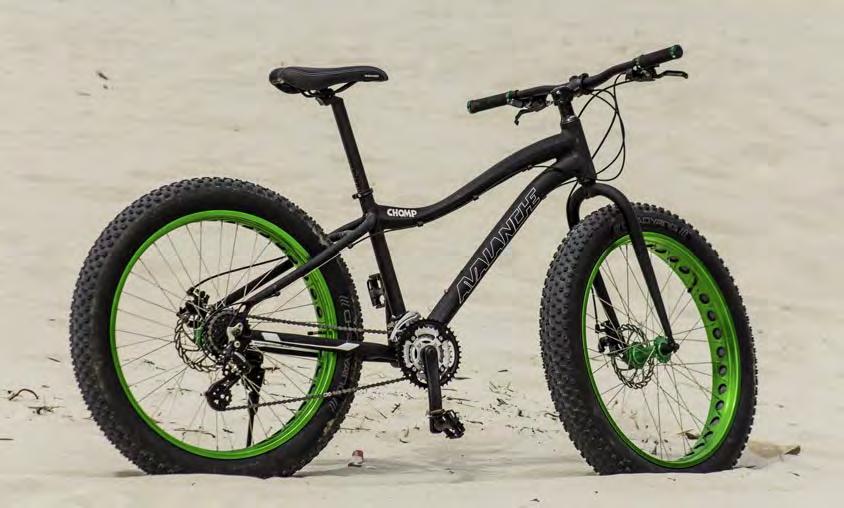 yhaveonelife #getactive chomp Frame: Steel 20 Frame: Alloy Fork: Alloy Gears: Shimano Acera 24 Speed Brakes: Mechanical Disc Wheels: 26 Fat