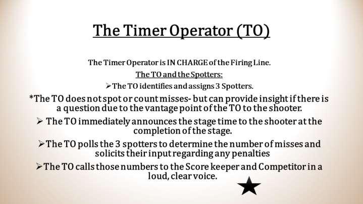 The Timer Operator is IN CHARGE of the Firing Line.