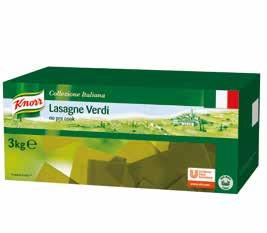 49 170516 Knorr Conchiglie 3kg x 1 12.79 017584 Knorr Fusilli Spiral 3kg x 1 12.85 017670 Knorr Lasagne no Pre-cook 3kg x 1 16.75 171507 Knorr Lasagne Verdi no Pre-cook 3kg x 1 17.