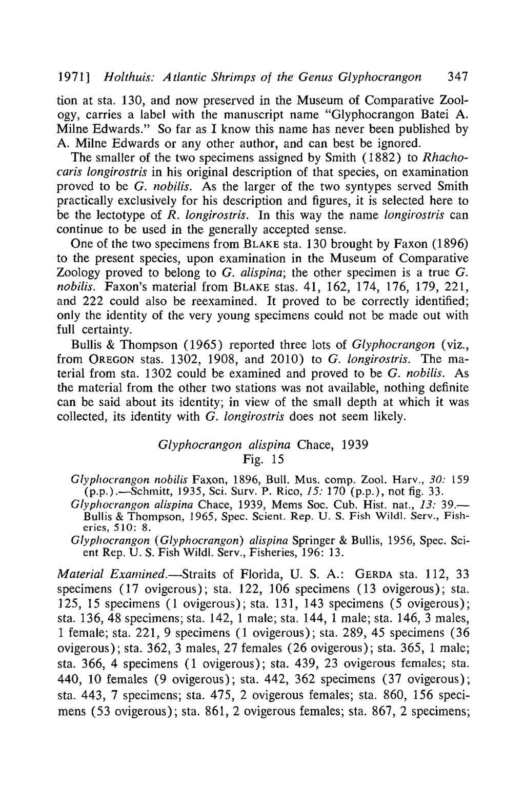 1971] Holthuis: Atlantic Shrimps of the Genus Glyphocrangon 347 tion at sta.