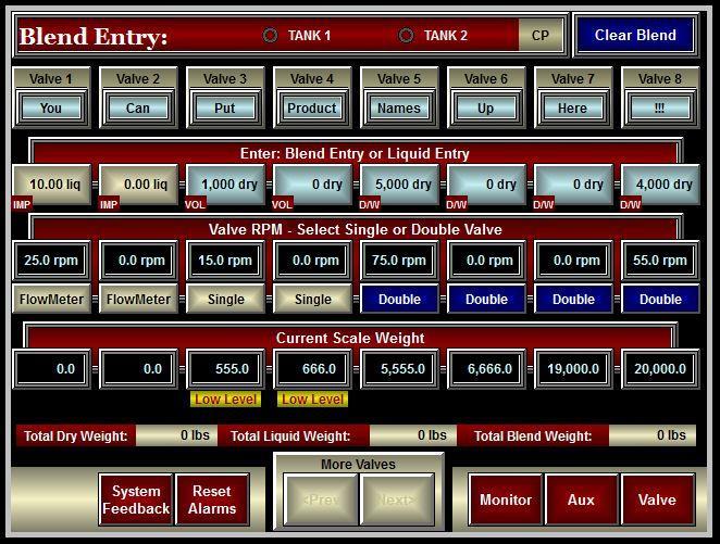 P a g e 5 Blend Entry Screen You can enter the specific details of your blend from this screen: Valve 1-8, 9-16, 17-24, etc.