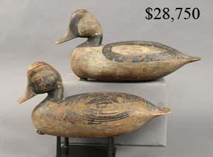 Pair of Buffleheads by Charles Jester sold April 2009. Alvira Wright (1869-1951) was born in Camden North Carolina. His carvings have a bold simplistic look.