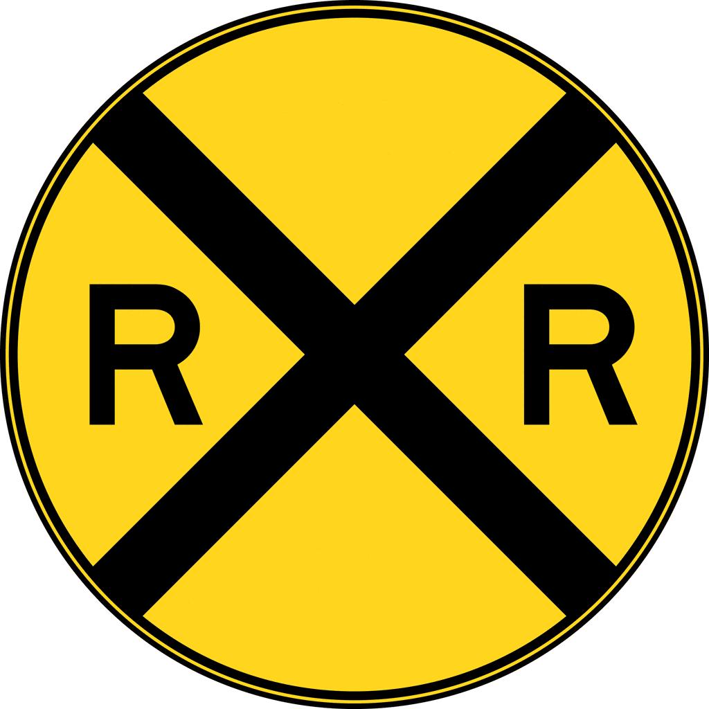 RAILROAD SIGNS A ROUND SIGN WITH A BLACK X AND TWO R s