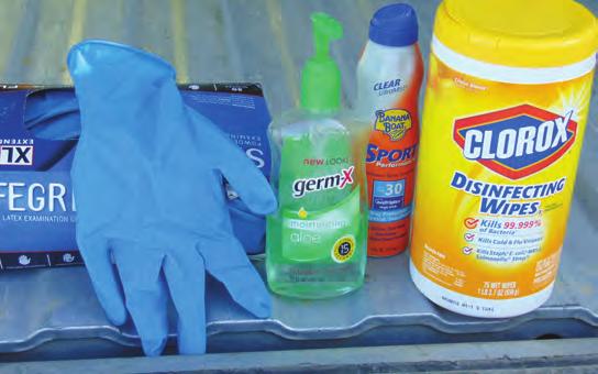This photo shows the basic personal hygiene supplies that KRWA Wastewater Tech Charlie Schwindamann has on his work truck.