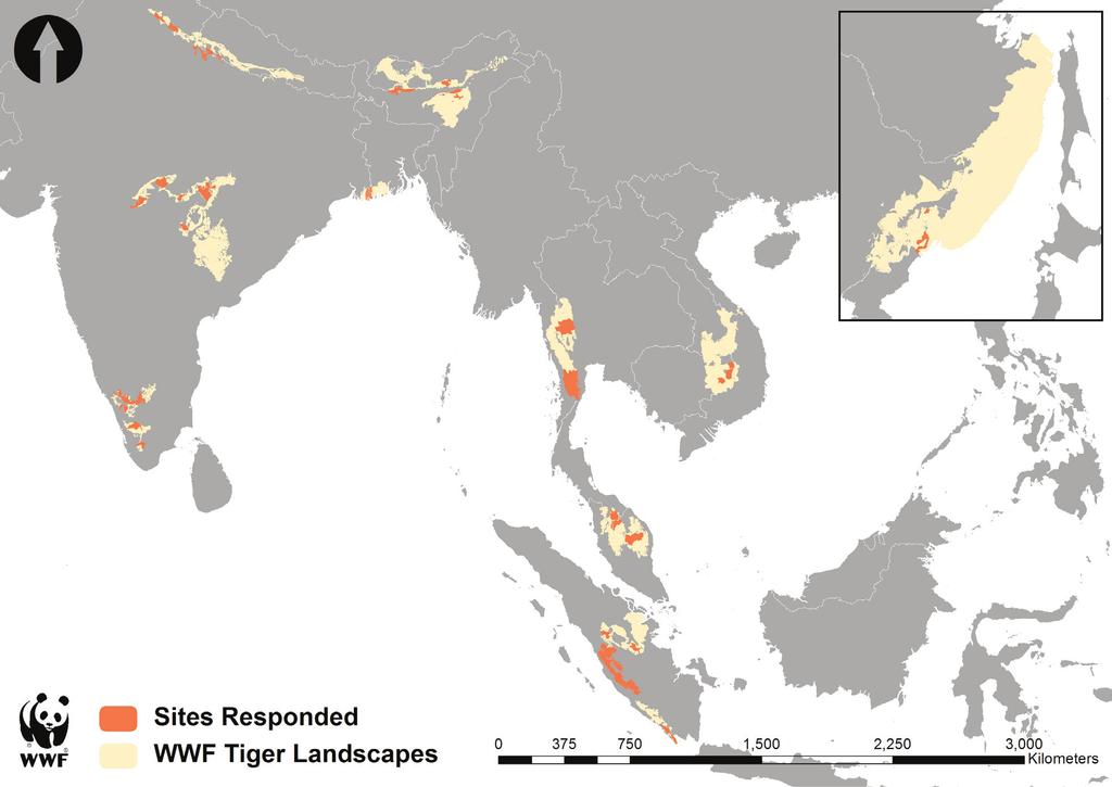 methods The preliminary assessment focused on a subset of locations (a total of 156) within the 12 landscapes where WWF currently works on tiger conservation.