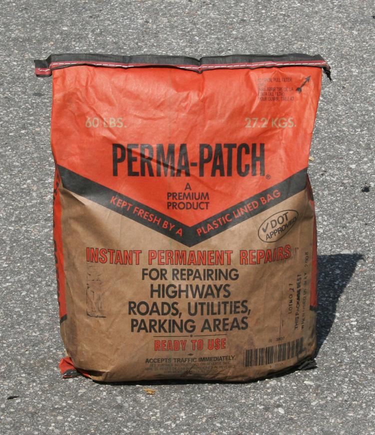 PERMA-PATCH: THE POTHOLE SOLUTION Perma-Patch is an all season, all weather, permanent asphalt patching material. Perma-Patch is easy to use and requires no mixing or special repair area preparation.