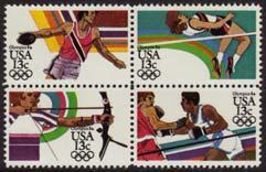 25 2082-85 1984 20 Summer Olympics, Los Angeles, CA: Diving, Long Jump, Wrestling, Kayak, Block of 4... (50) 39.50 4.25 3.60 2089 1984 20 Jim Thorpe, Athlete... (50) 59.50 5.75 1.