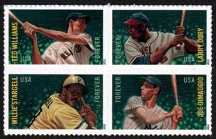 Larry Doby, Willie Stargell, Ted Williams, Block of 4... (20) 22.00 5.