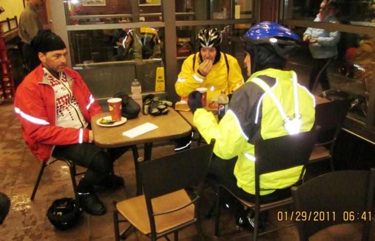 Brian, Dick & Dave having the usual Tim Stuff hey Dick even ate a donut. Carey & Terry chowing down! On the road again for the last 35 km.