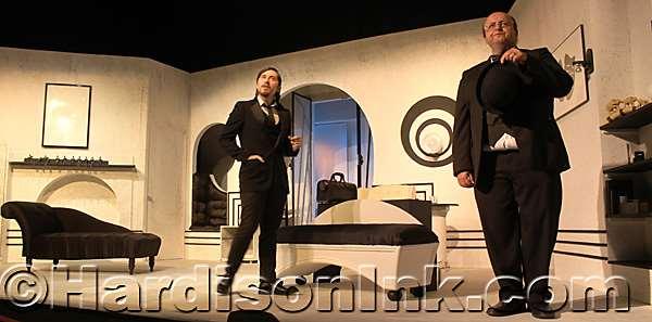 Det. Blore (Wyatt Bowden) approaches Thomas Rogers (Valdeen Fletcher), the butler. In the first act, there is a time when things look relatively pleasant.