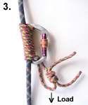 This knot will grip the rope when force is applied and slide when it is loosened. Shown is a threewrap prussik.