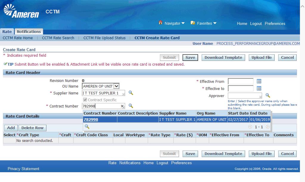 3. Place your cursor in the Contract Number field and enter details accordingly.