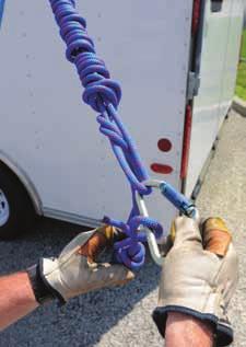 A general-purpose carabiner should be connected at this location. A Munter mule hitch should be tied around a second carabiner with the tails of the remaining rope.