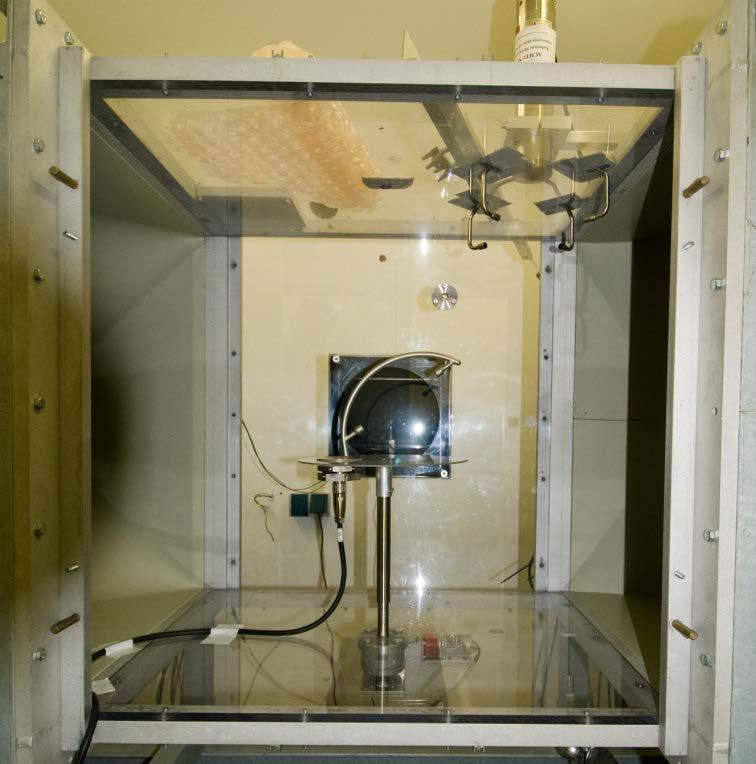 Figure 3 Setup of spinner anemometer sonic sensor in climate wind tunnel with flow from the right.
