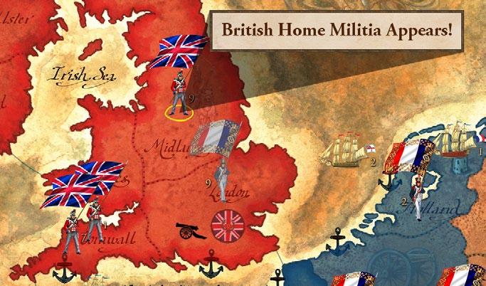 British Militia When London is captured, a new British army is immediately created in The Midlands region: 2 Regular Infantry, 5 Militia Infantry, 1 Light Cavalry, 1 Light Artillery, 1 Leader (CR:5)