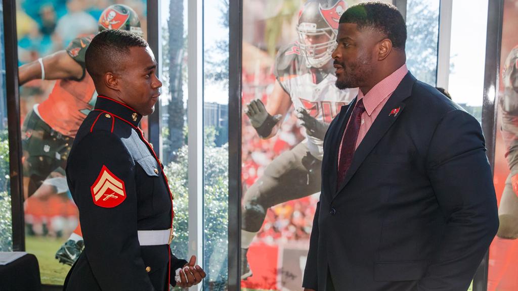 BUCCANEERS SALUTE TO SERVICE Halftime: During the game s halftime intermission, the Buccaneers hosted a Military Enlistment Ceremony for 200 inductees of all service branches, conducted by Lieutenant