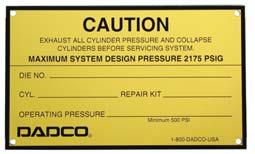 Contact DADCO for more information. 90.310.143 90.310.111 Safety Plates DADCO recommends customers identify tools containing high pressure nitrogen gas springs to ensure proper handling of the cylinders.