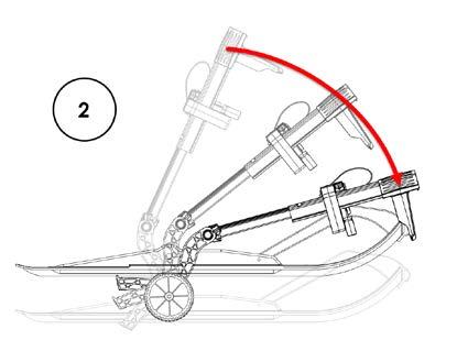 6. Grab one Sled Wheel assembly by the handle, hold it vertically, and slide the fingers under the ski until the wheel axle is in line with the spindle axle.