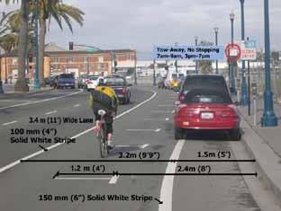 9.20. Floating Bicycle Lane or Bicycle Accommodation with Part-time Parking Design Summary Standard bicycle lane design as recommended by the CA MUTCD, a minimum
