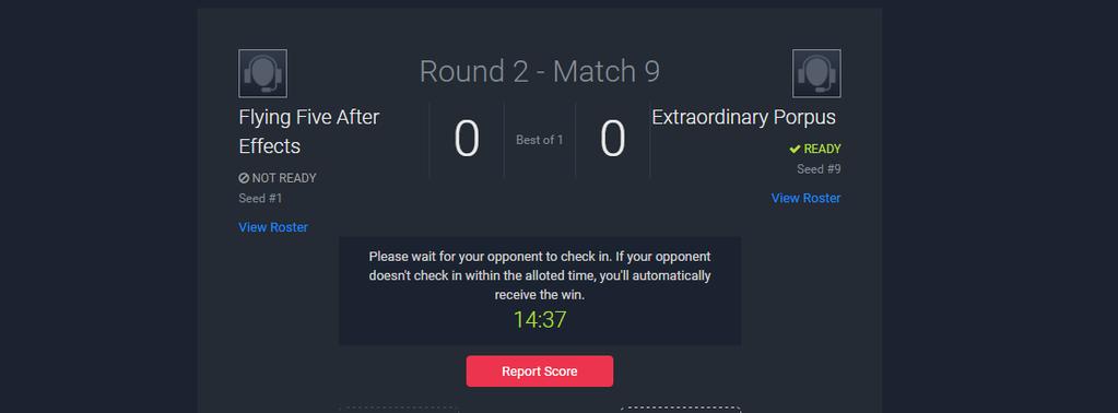6. Match level check-in If match check-in is enabled for the bracket, each team will receive a notification indicating that they must check in for the match.