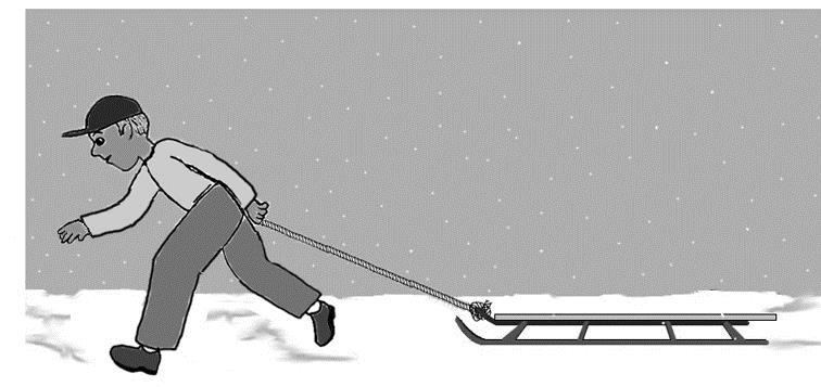 21. A boy is pulling a sled with a rope on level ground covered with snow. Assume he is running at constant speed and pulling on the rope with constant force.