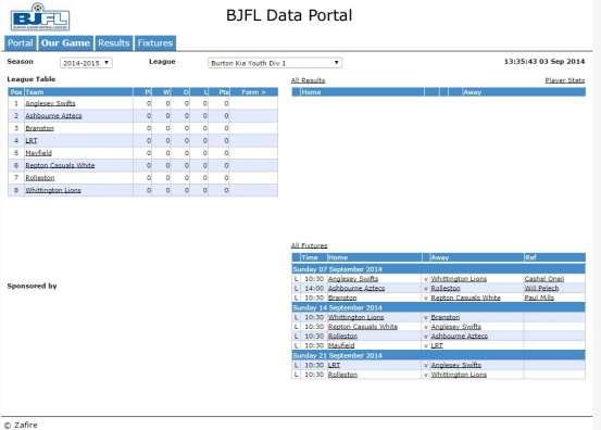BJFL Our Game User Guide 2014 The BJFL Our Game system is a comprehensive system providing access to fixtures, results, league tables, player registrations, referees and as well as Club and team data.