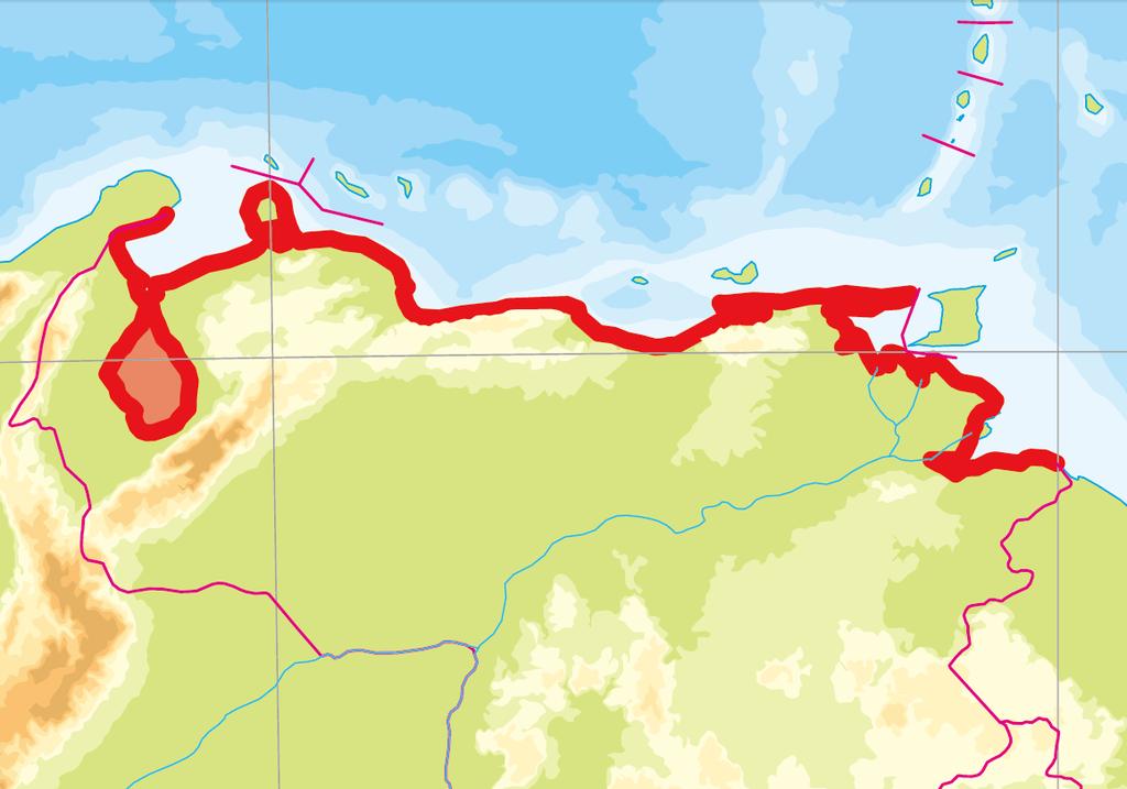 Map 5 (N) Venezuela (O)Venezuela 同国沿岸から 200 海里までの排他的経済水域に所在する全ての沖合施設を含む ただし (ⅰ) 同国の所有に属さない島嶼 保護領 または国の領海 (12 海里 ) に所在する installations は含まない (ⅱ) 同水域を通過する場合であり かつ当該水域での諸港への寄港 積載物の積み下ろし