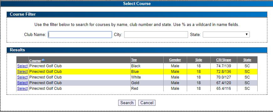 **When searching for the Club Name, it is important to understand how to use % symbol.
