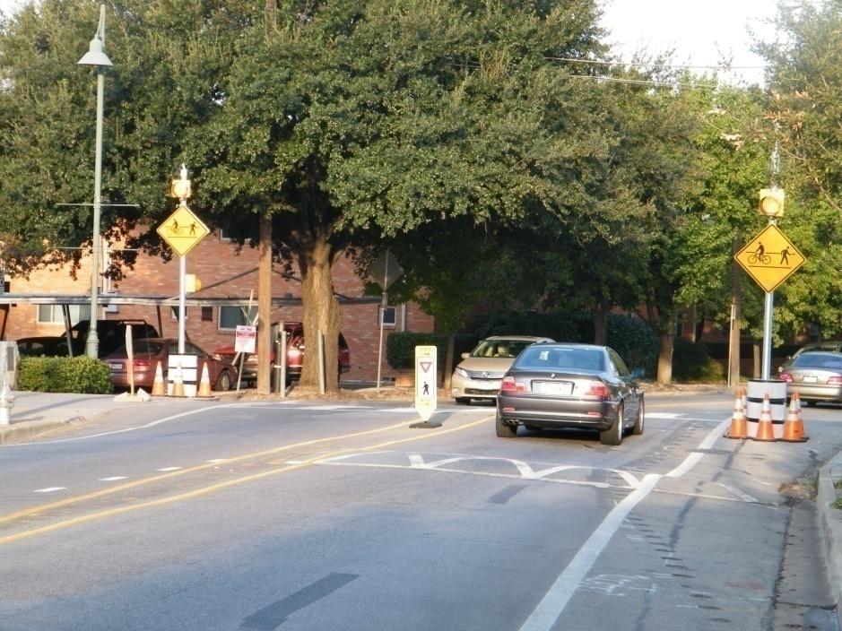 crossings, including reconfigured street lane