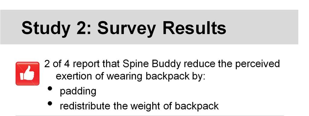 Their detailed comments shows how the spinebuddy impacted their perceived exertion or experience in using backpack.