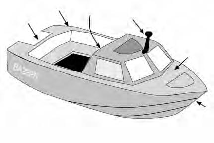 Chapter 1 Review questions 1. Label the illustration of the boat opposite using the list of terms provided below. Bow, stern, port side, all-round light, stem, transom, deck, gunwale, cockpit.