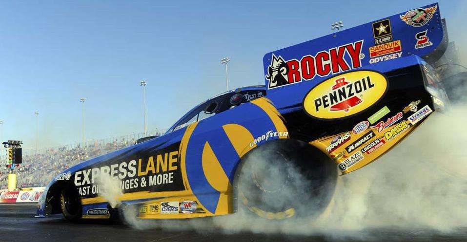 The iconic Pennzoil logo debuted Friday during the NHRA Four-Wide Nationals near Charlotte Motor Speedway as a major associate on DSR s 2015 Dodge Charger R/T Funny Car driven by two-time and