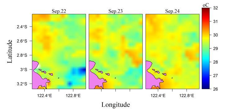 3.2. Validation of potential fishing zone forecast Validation of PFZ Forecast was conducted by using inter-cropping method between the location of experimental fishing ( ) and the PFZ location ( for