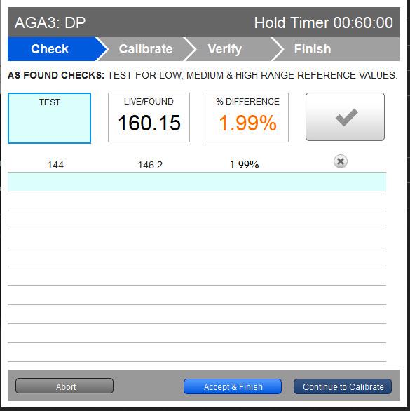 The DP Calibrate screen allows for doing checks or doing checks and a calibration. Start with doing checks and then continue with the calibration if needed.