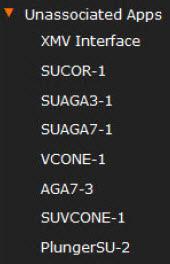 Unassociated Apps With the Unassociated Apps open, the following applications (8) display: XMV Interface SUCOR-1 SUAGA3-1 SUAGA7-1 VCONE-1 AGA7-3 SUVCONE-1 PlungerSU-2 On the Facility Dashboard