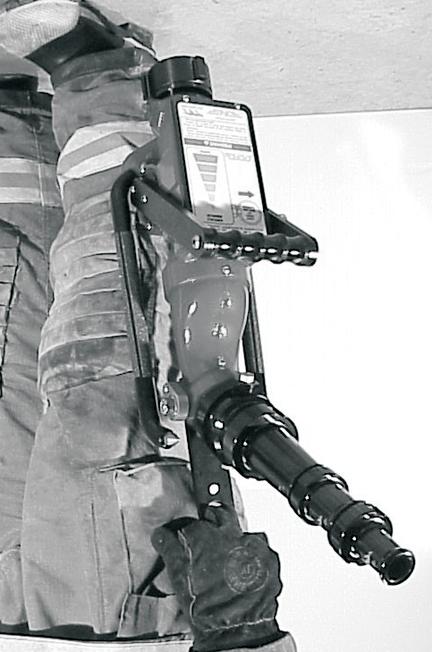 1 CARRYING WITH AN UNCHARGED HOSE On a preconnected hoseline the Blitzfire may be carried over the shoulder with the legs folded as illustrated in