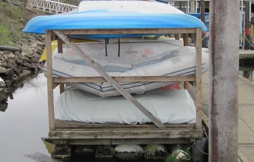 One of the worst offenders is a West Marine brand dinghy on F dock, east end of row 2. It is half-inflated and the bottom has trapped many pounds of rain water.