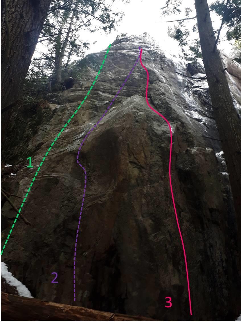 A committing technical section through a horseshoe shaped scoop and slab leads easier climbing above. Shares last bolt and anchor with Marshmallow Rainbows. 3.