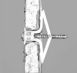 TB anchor in 1/2" dry wall Figure 8 TOGGLER Hollow-Wall Anchors also work if the wall is thicker than expected. They are available in grip ranges for walls from 1/8" (3mm) to 1-1/2" (39mm) thick.