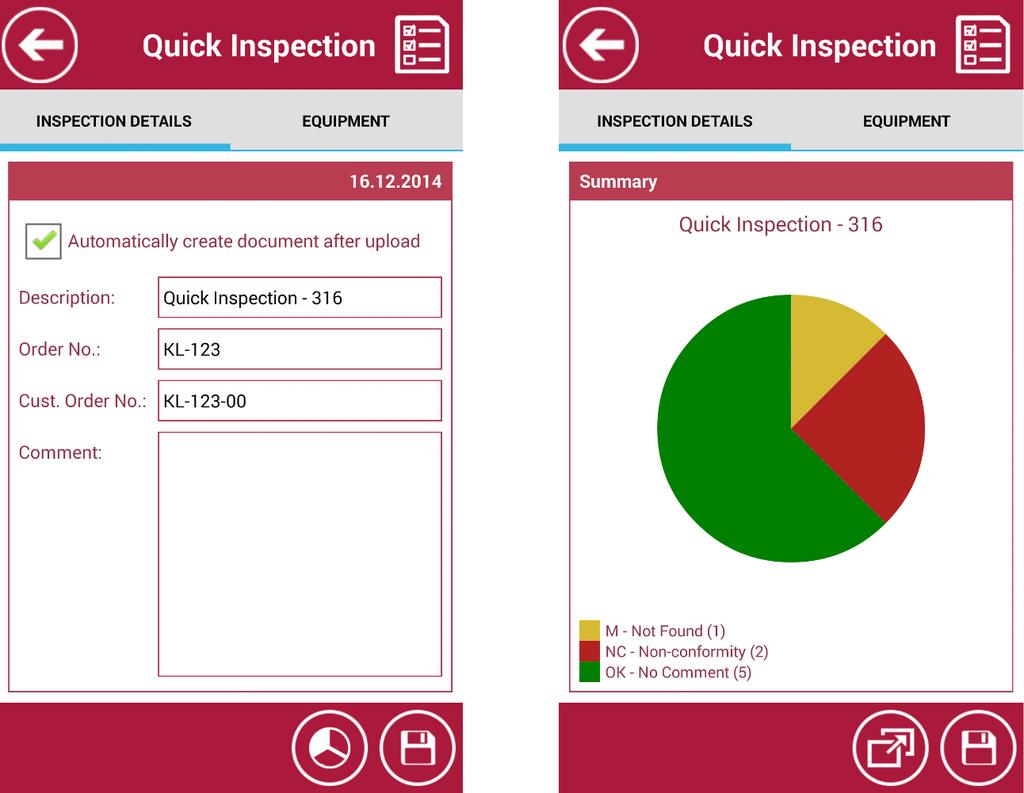 Fill in details for this inspection in the Inspection details tab. To view the chart, tap "Chart" button on the bottom toolbar.