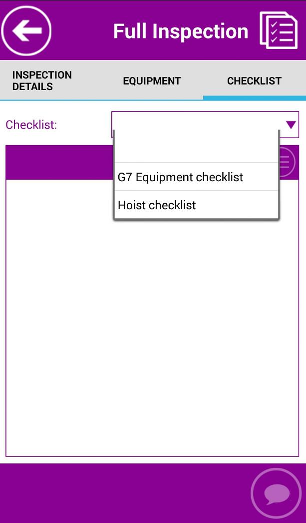 In "Checklist" tab, tap "Checklist" field to view the list of checklists, optionally select one.
