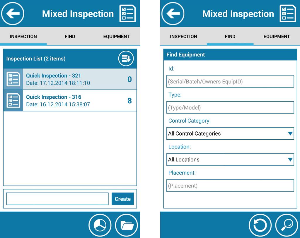 PERFROM MIXED INSPECTION To create a new inspection, enter a list name in "New List" field then tap "Create" button.