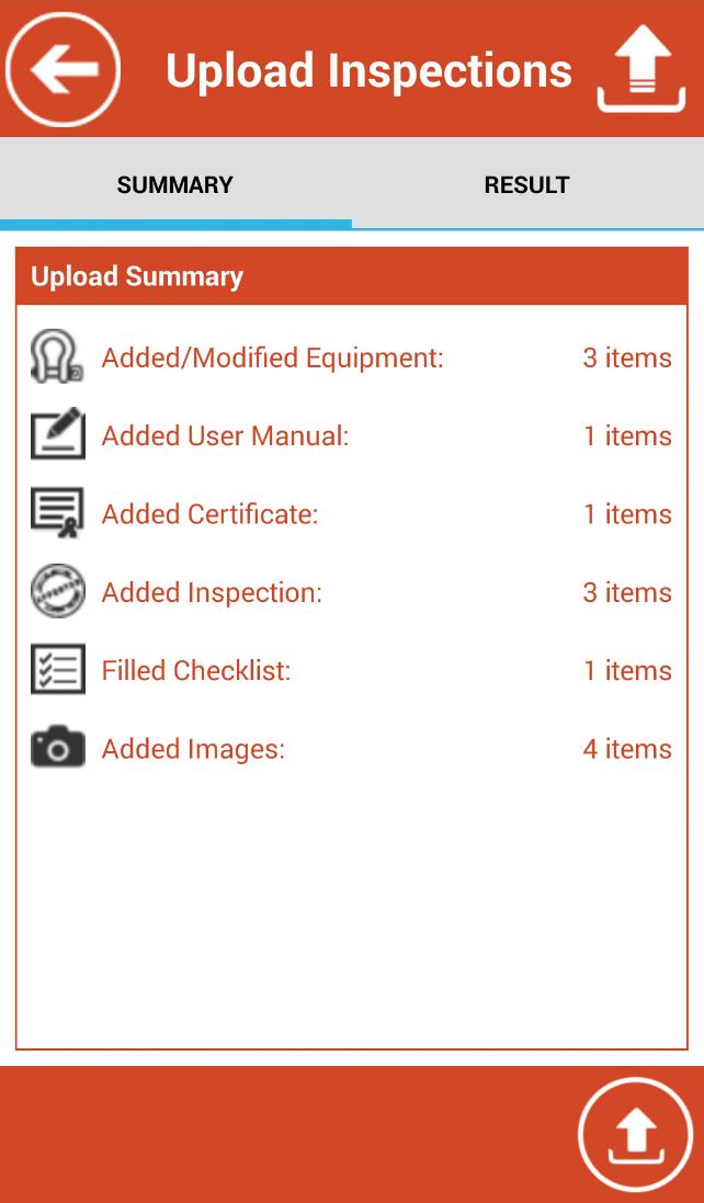 To upload data of all inspections to the server, tap "Upload to Server" button.